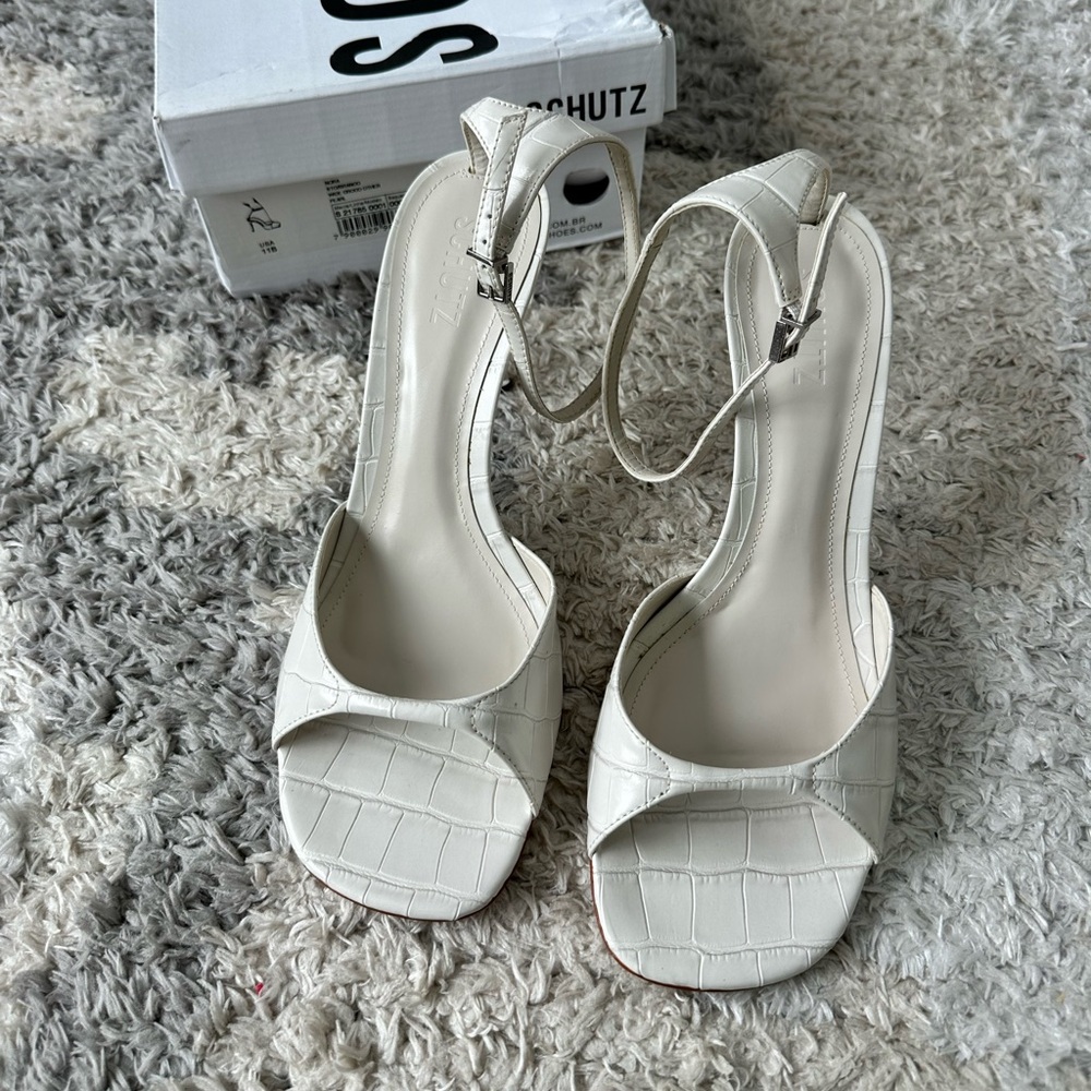 Schutz White Croc Sandal